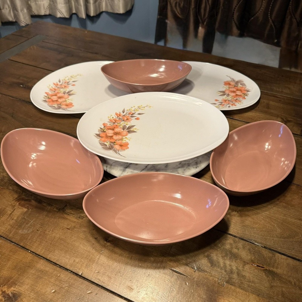 7pcs Vintage 1960s 60s MCM Mar-Crest Melmac GOLDEN DAWN Serving Platters Bowls